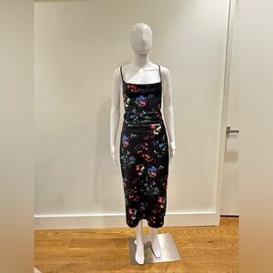 Black floral Bias cut cowl front and back midi dress